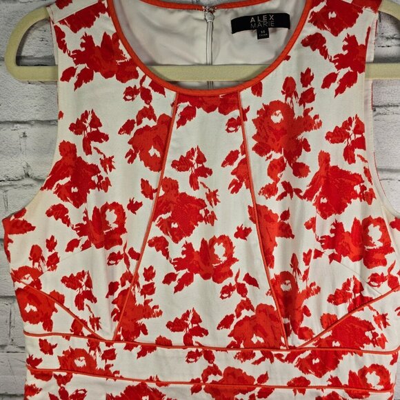 WOMENS ALEX MARIE RED WHITE FLORAL LINED SLEEVELESS PLEATED A LINE DRESS SIZE 14 - Picture 2 of 9